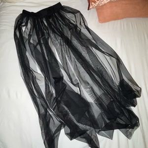 Long black mesh skirt